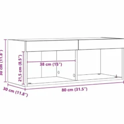 vidaXL - Zwevend LED TV-meubel met 2 vakken - Artisanaal eiken - 80x30x30 cm