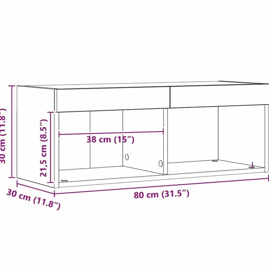 vidaXL - Zwevend LED TV-meubel met 2 vakken - Artisanaal eiken - 80x30x30 cm