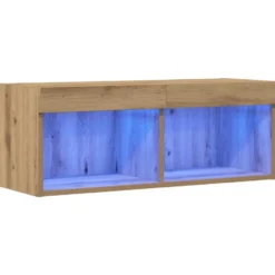 vidaXL - Zwevend LED TV-meubel met 2 vakken - Artisanaal eiken - 80x30x30 cm