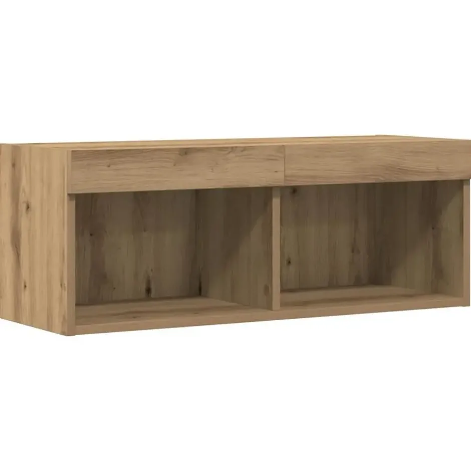 vidaXL - Zwevend LED TV-meubel met 2 vakken - Artisanaal eiken - 80x30x30 cm