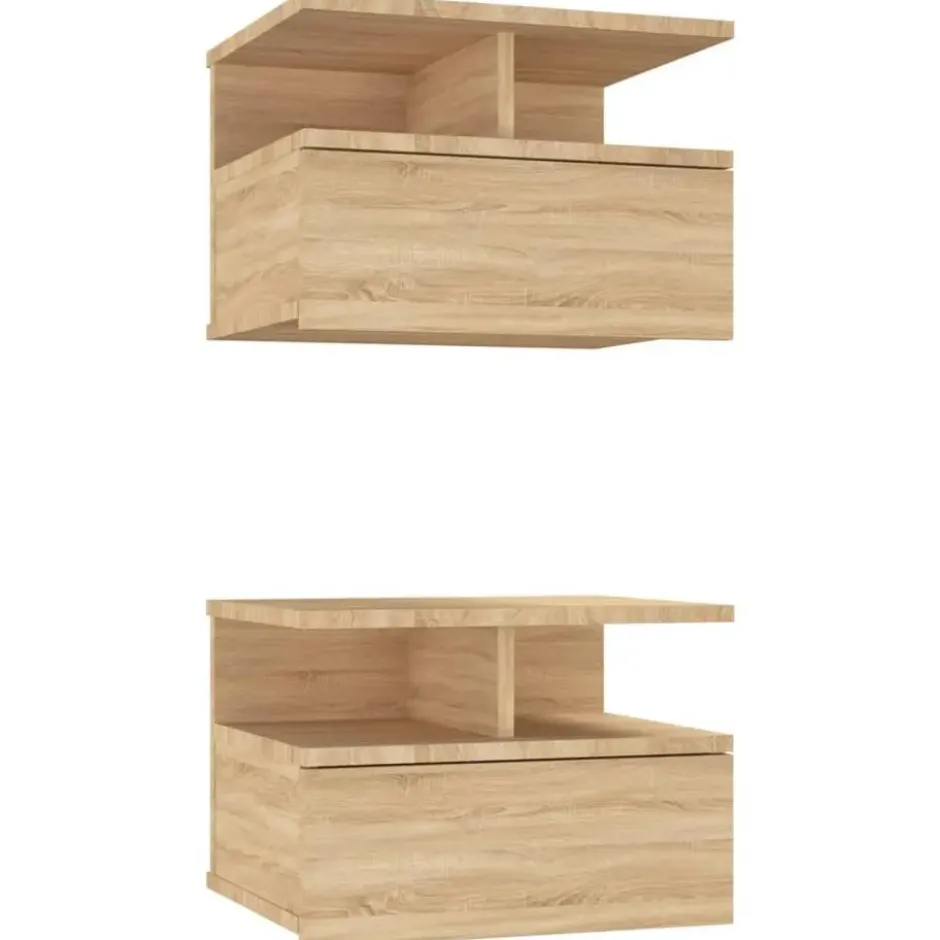vidaXL - Zwevend Nachtkastje - Bruin - Bewerkt hout - 2 stuks