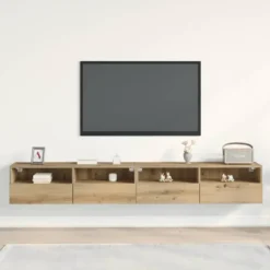 vidaXL - Zwevend TV-meubel met 2 deuren - Zwart eiken - 100x30x30 cm - 2 stuks