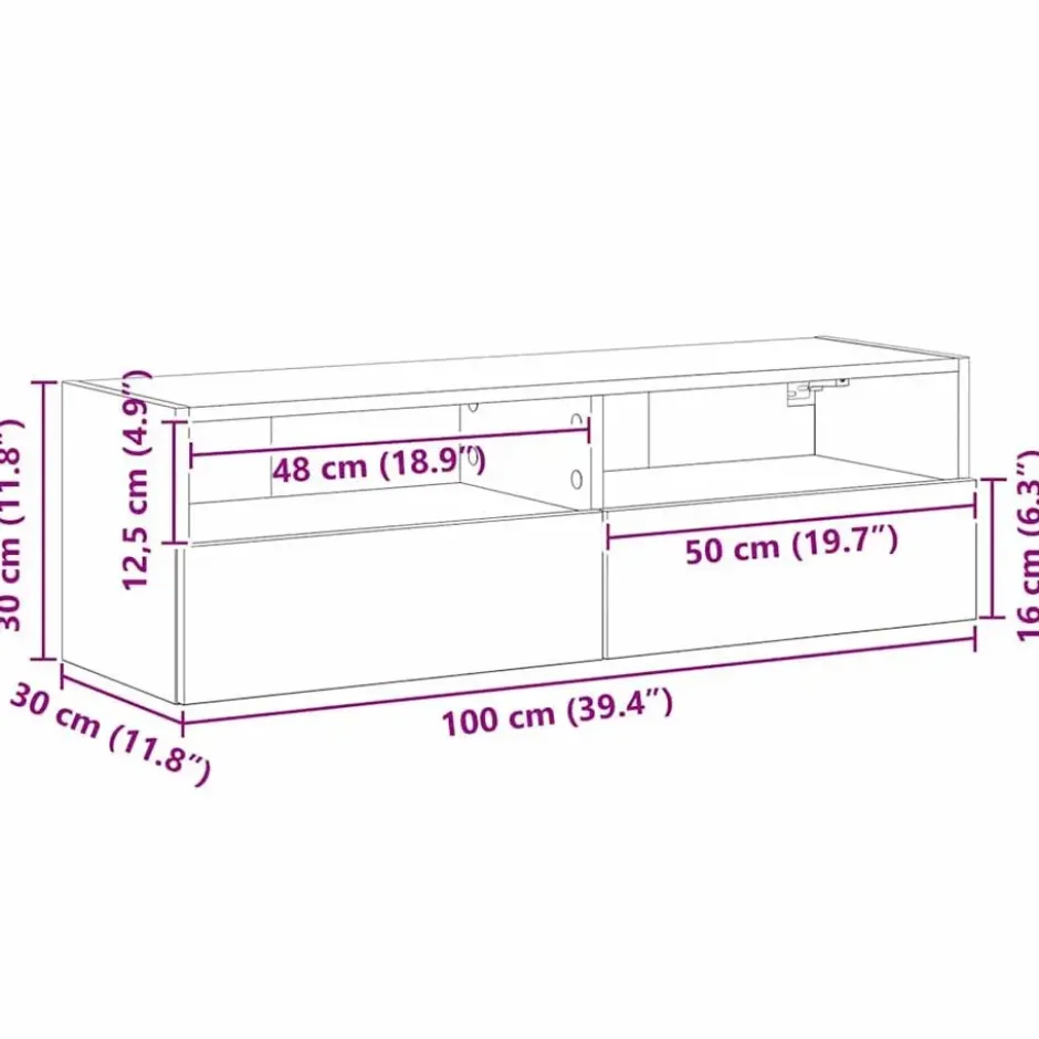 vidaXL - Zwevend TV-meubel met 2 deuren - Zwart eiken - 100x30x30 cm - 2 stuks