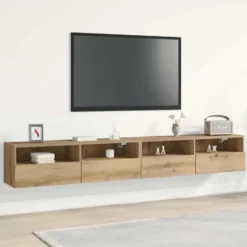 vidaXL - Zwevend TV-meubel met 2 deuren - Zwart eiken - 100x30x30 cm - 2 stuks