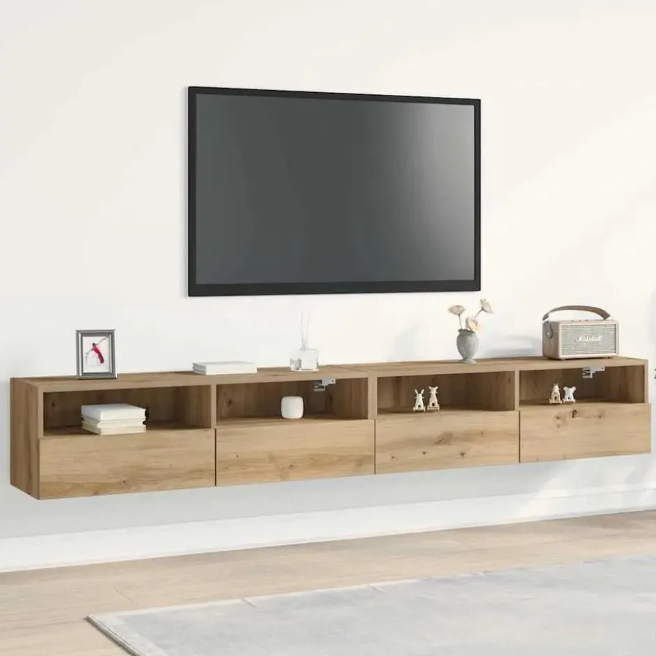 vidaXL - Zwevend TV-meubel met 2 deuren - Zwart eiken - 100x30x30 cm - 2 stuks