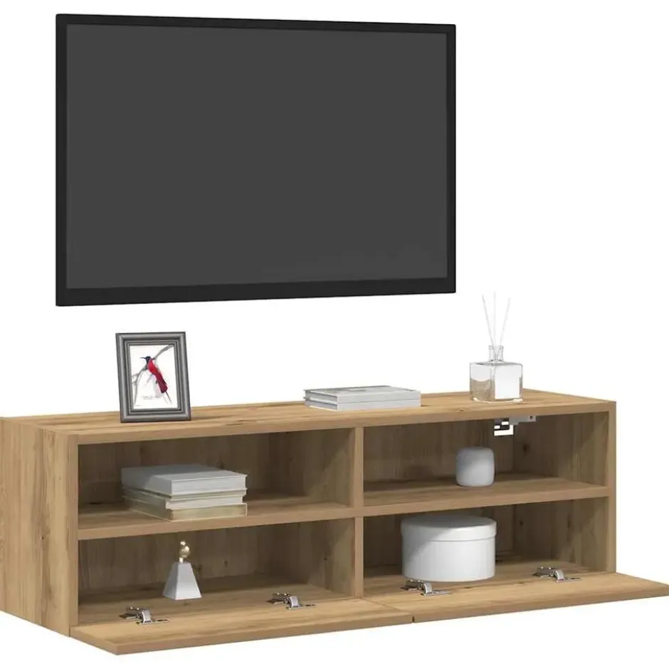 vidaXL - Zwevend TV-meubel met 2 deuren - Zwart eiken - 100x30x30 cm - 2 stuks