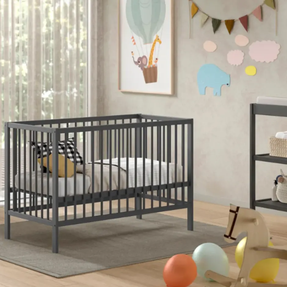 Vipack Babybed Dino - 60 x 120 cm - verstelbaar - antraciet dennenhout