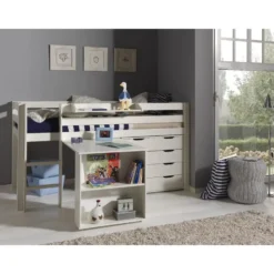 Vipack halfhoogslaper Pino met bureau en ladekast - wit - 114x105,4x209,4 cm