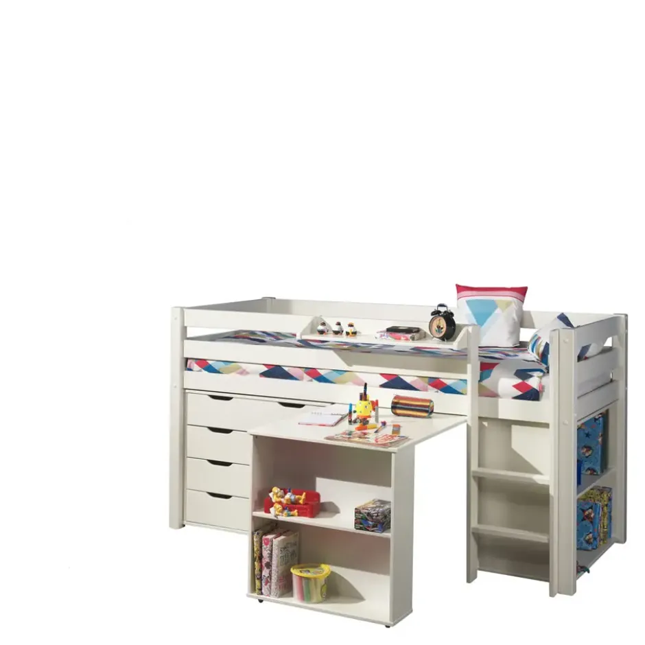 Vipack halfhoogslaper Pino met bureau - incl. lades - wit - 114x105x209,3 cm