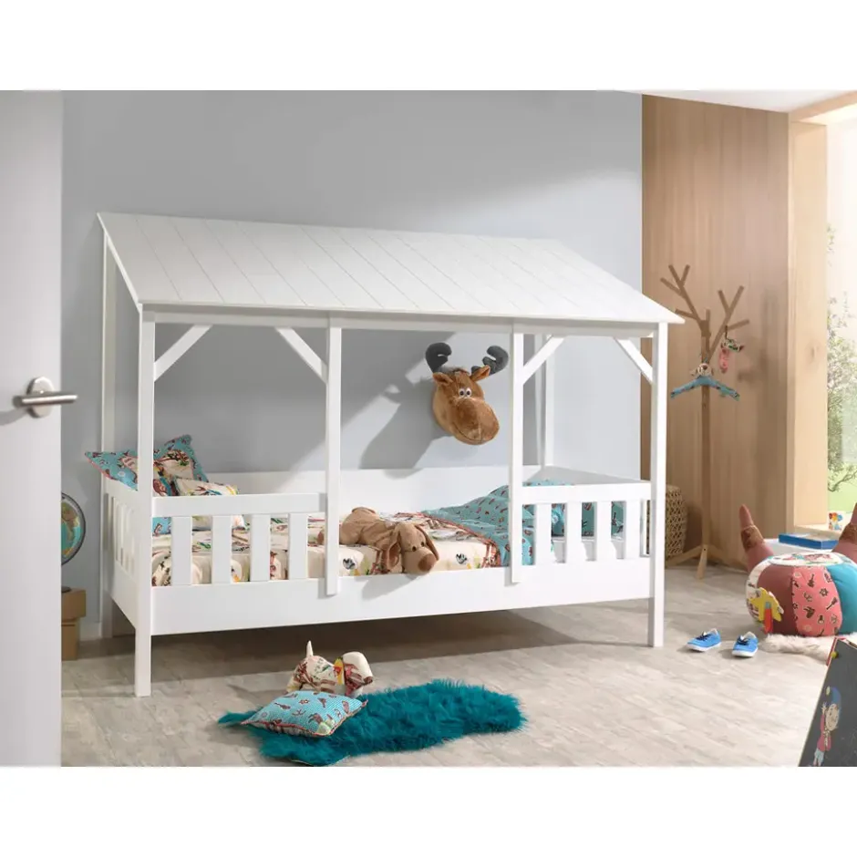 Vipack huisbed met wit dak - wit - 90x200 cm