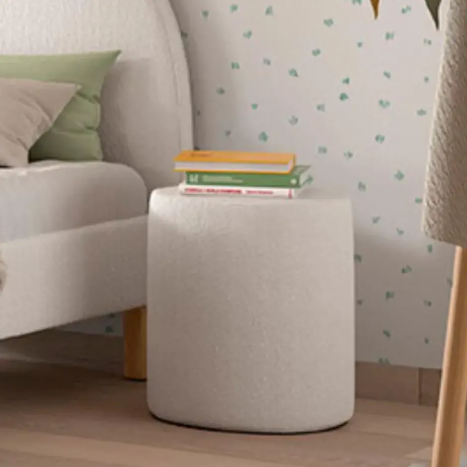 Vipack poef Moon - 41x41 cm - Witte bouclé stof
