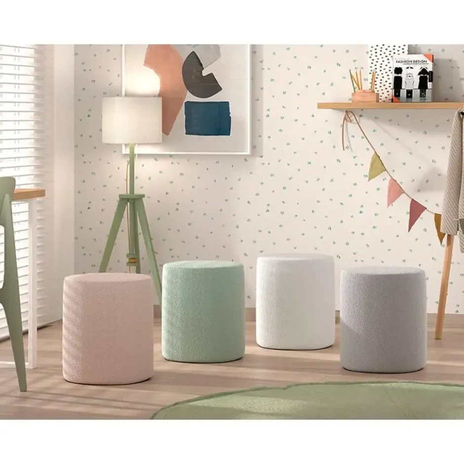 Vipack poef Moon - 41x41 cm - Witte bouclé stof