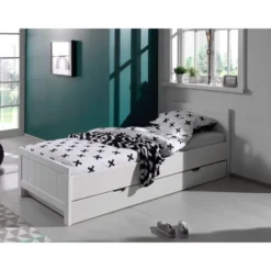 Vipack rolbed Erik op wielen - wit - 18,5x94x199 cm