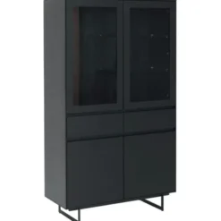 Vitrinekast190cm - Zwart Eikenhout - 110x45x190cm