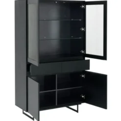 Vitrinekast190cm - Zwart Eikenhout - 110x45x190cm