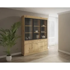 Vitrinekast MARSORIA - 172.5 cmx39.6 cmx217.8 cm - Zwart Natuurlijk licht Glas