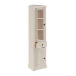 Vitrinekast Mille met deuren en lade – massief grenen – wit