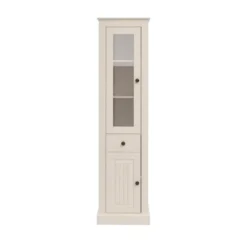 Vitrinekast Mille met deuren en lade – massief grenen – wit