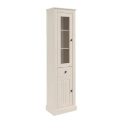 Vitrinekast Mille met deuren en lade – massief grenen – wit