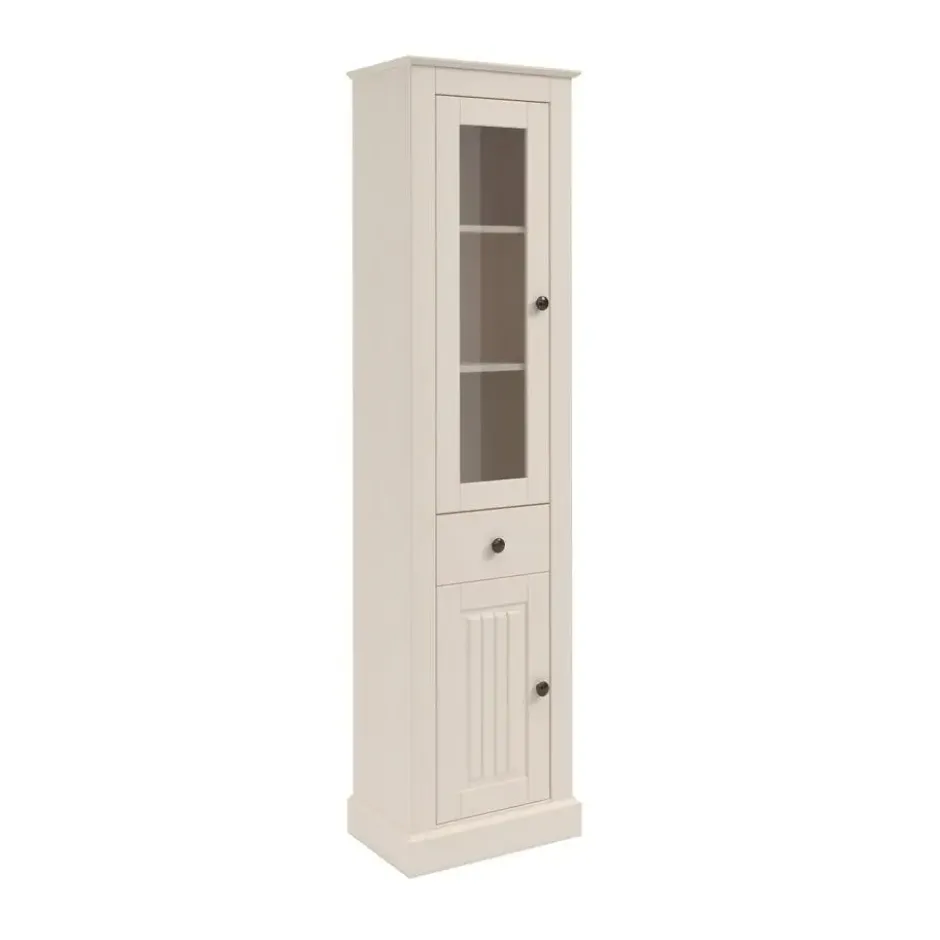 Vitrinekast Mille met deuren en lade – massief grenen – wit
