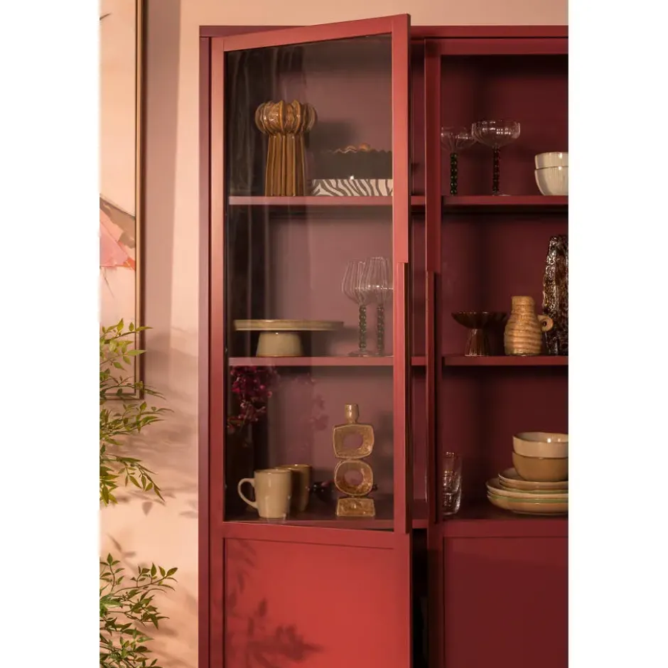 Vitrinekast Renee - steenrood- 210x100x40 cm