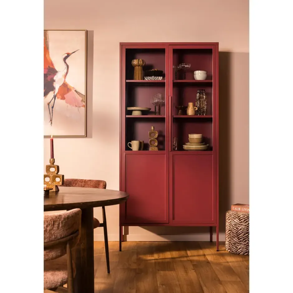 Vitrinekast Renee - steenrood- 210x100x40 cm