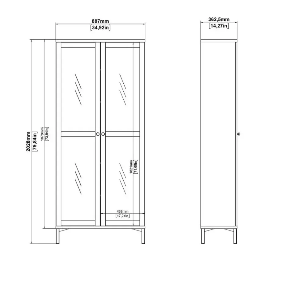 Vitrinekast Wit - 90x40x200cm - Roma