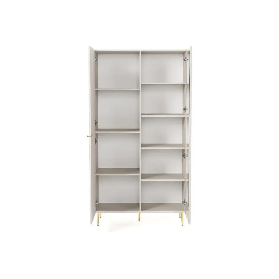 Vitrinekast YESINIA - 100 cmx44.8 cmx189 cm - Beige Glas Hout paneel
