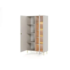 Vitrinekast YESINIA - 100 cmx44.8 cmx189 cm - Beige Glas Hout paneel