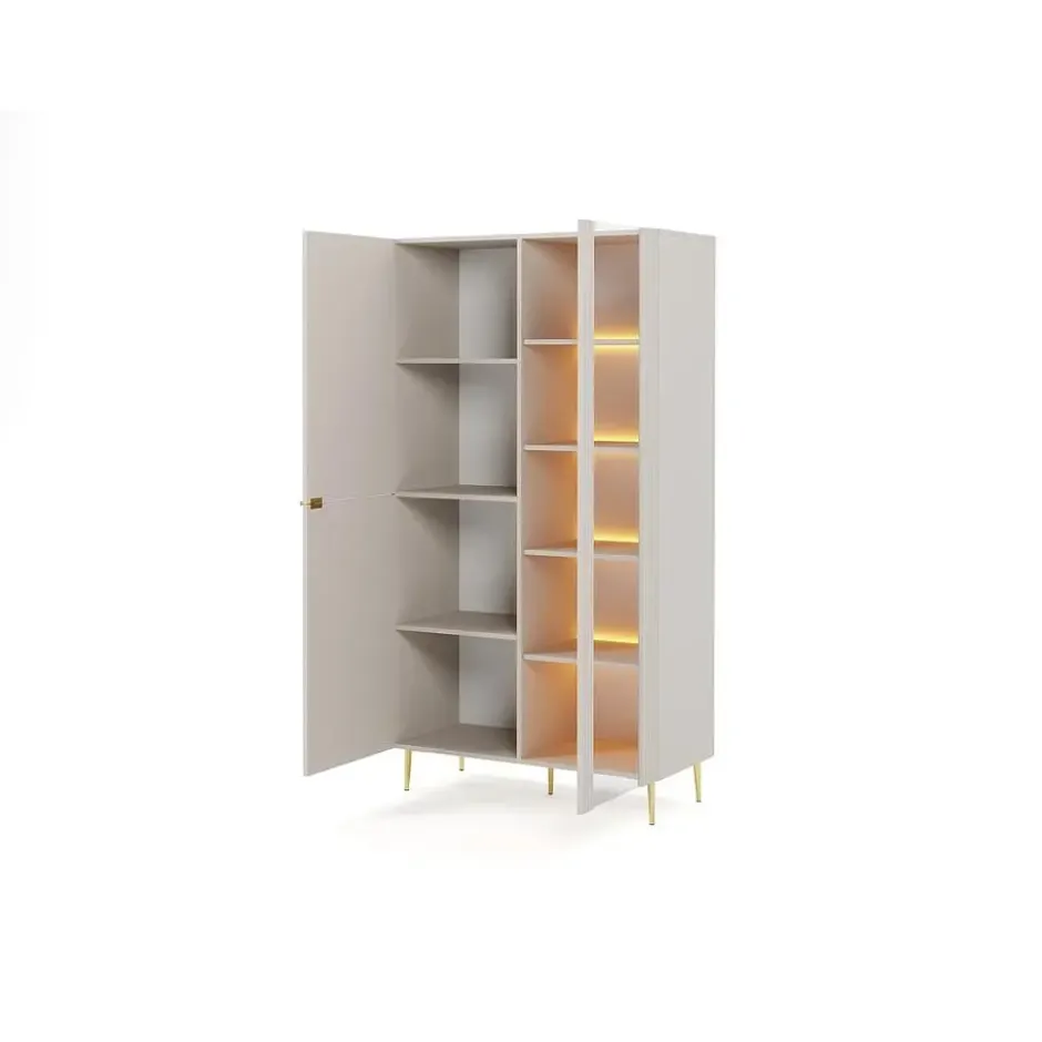 Vitrinekast YESINIA - 100 cmx44.8 cmx189 cm - Beige Glas Hout paneel