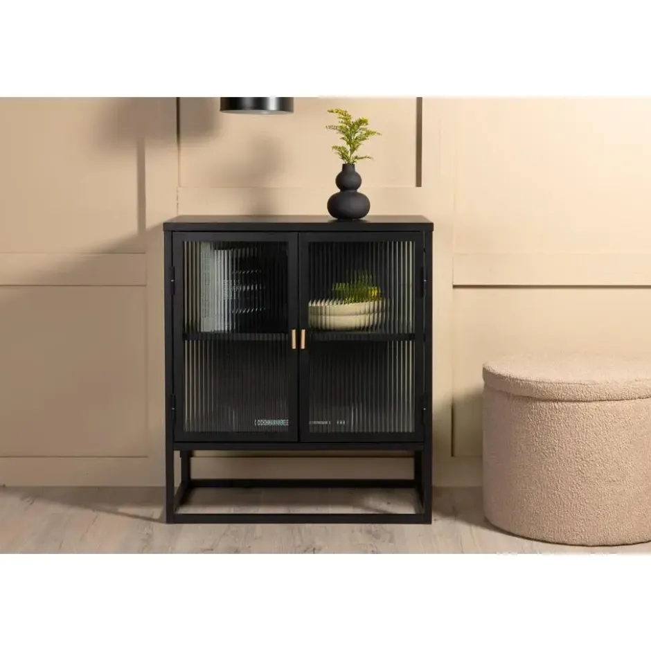 Vitrinekast Zwart Staal - 70x40x80cm - Garis