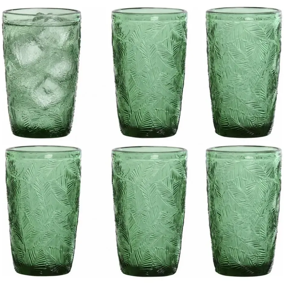 Vivalto Drinkglazen Tropical Palms - groen - 6x - 370 ml