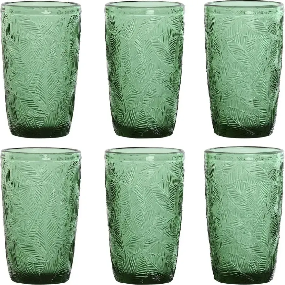 Vivalto Drinkglazen Tropical Palms - groen - 6x - 370 ml