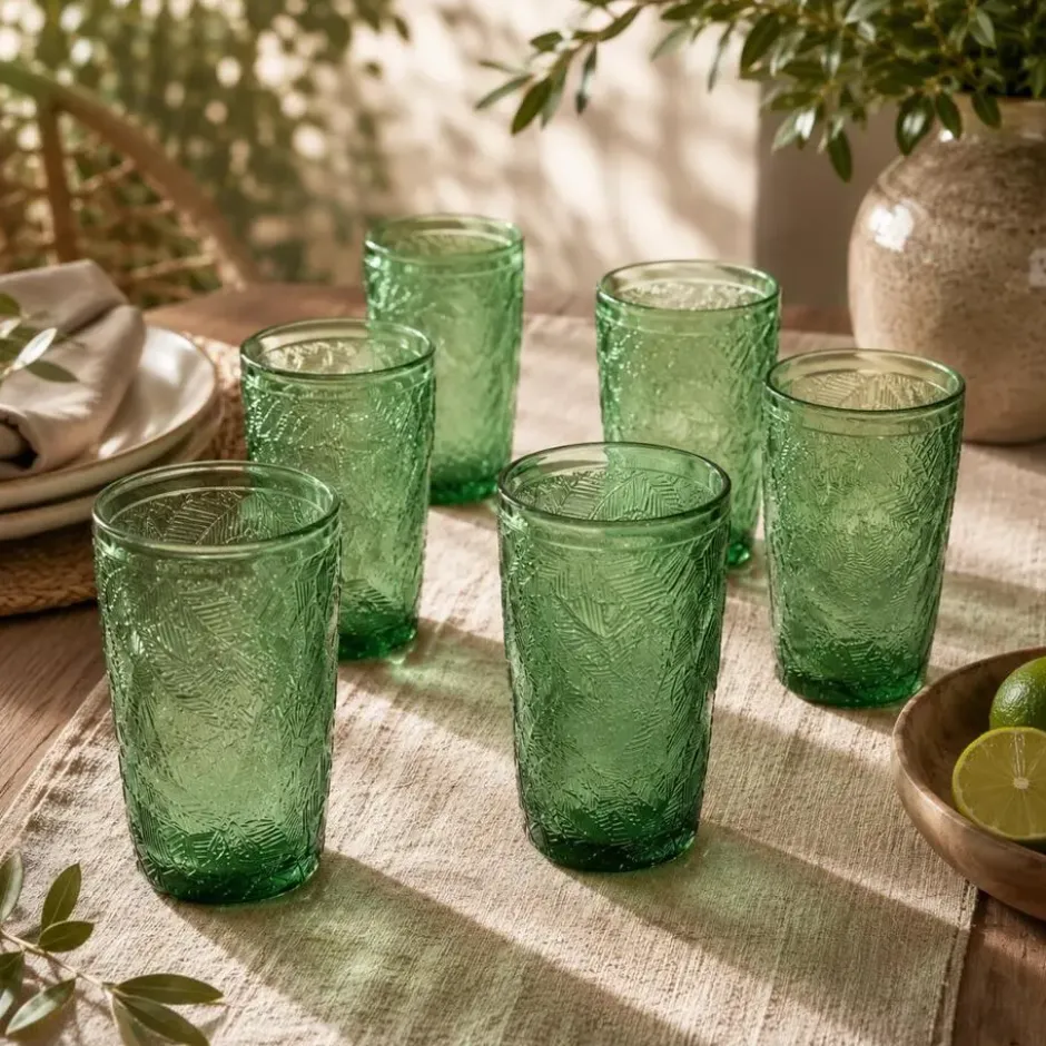 Vivalto Drinkglazen Tropical Palms - groen - 6x - 370 ml