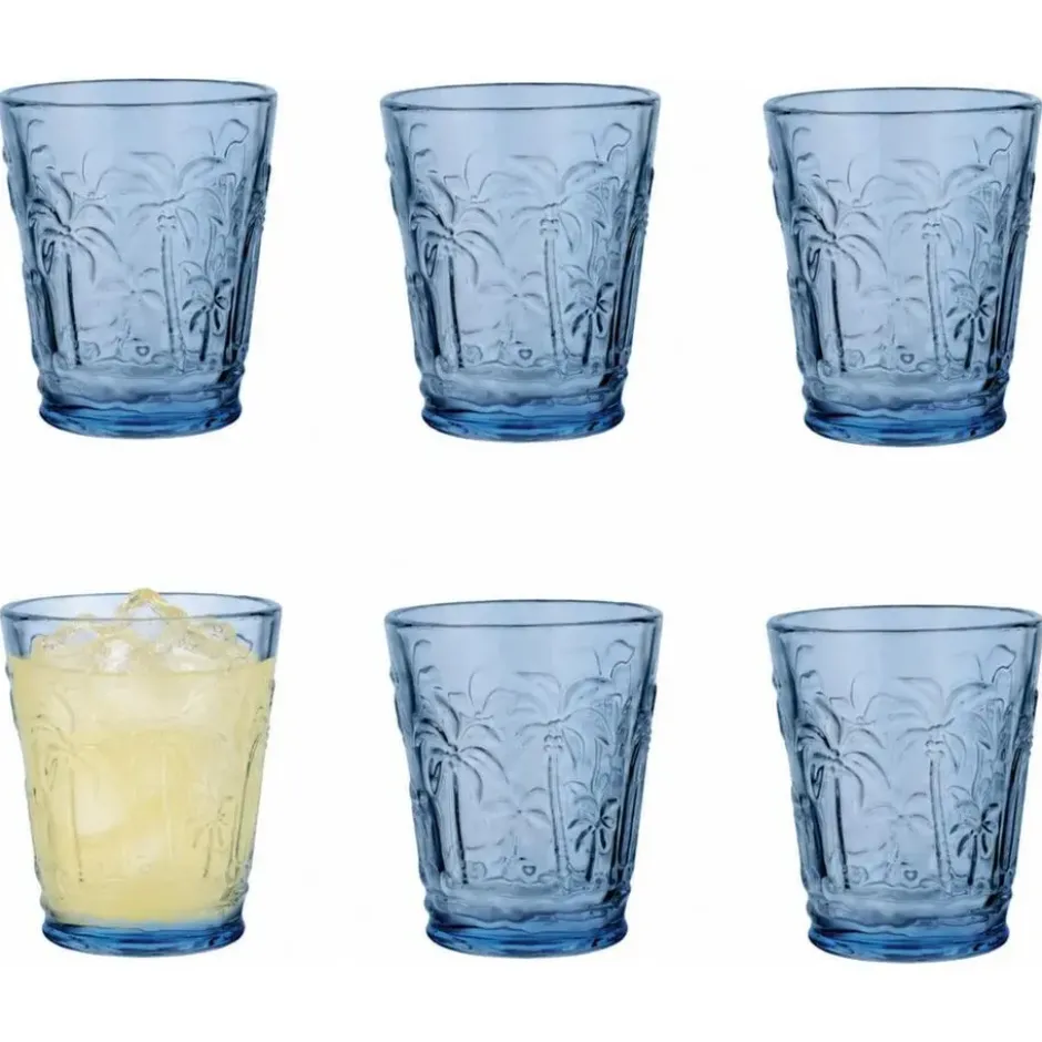 Vivalto Drinkglazen Tropical Palms - blauw - 6x - 290 ml