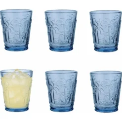 Vivalto Drinkglazen Tropical Palms - blauw - 6x - 290 ml