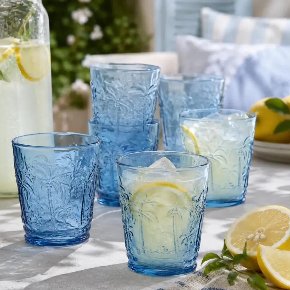 Vivalto Drinkglazen Tropical Palms - blauw - 6x - 290 ml