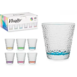 Vivalto Waterglazen/drinkglazen - 6x - kleurenmix - 310 ml - 9 cm