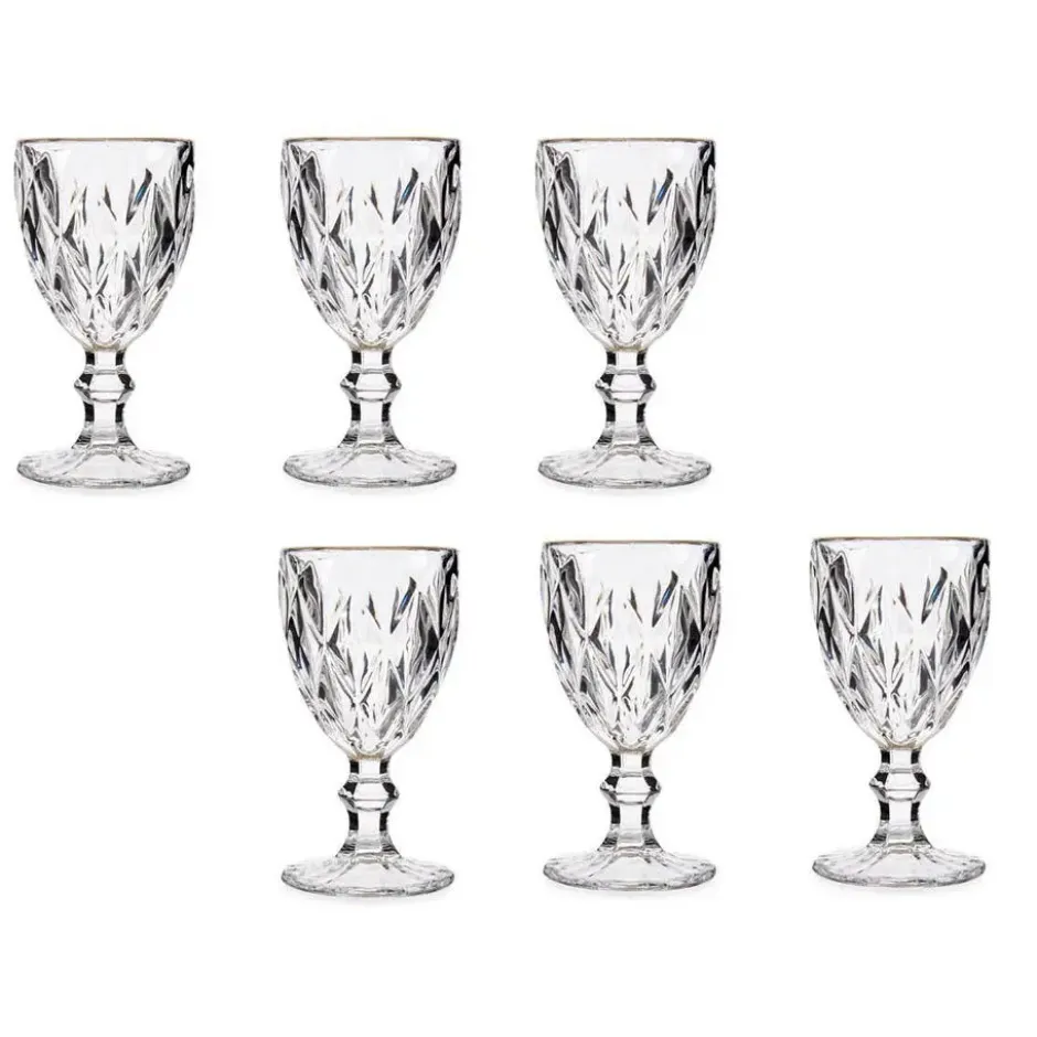 Vivalto Wijnglazen - 6x - kristal look - gouden rand - 254 ml
