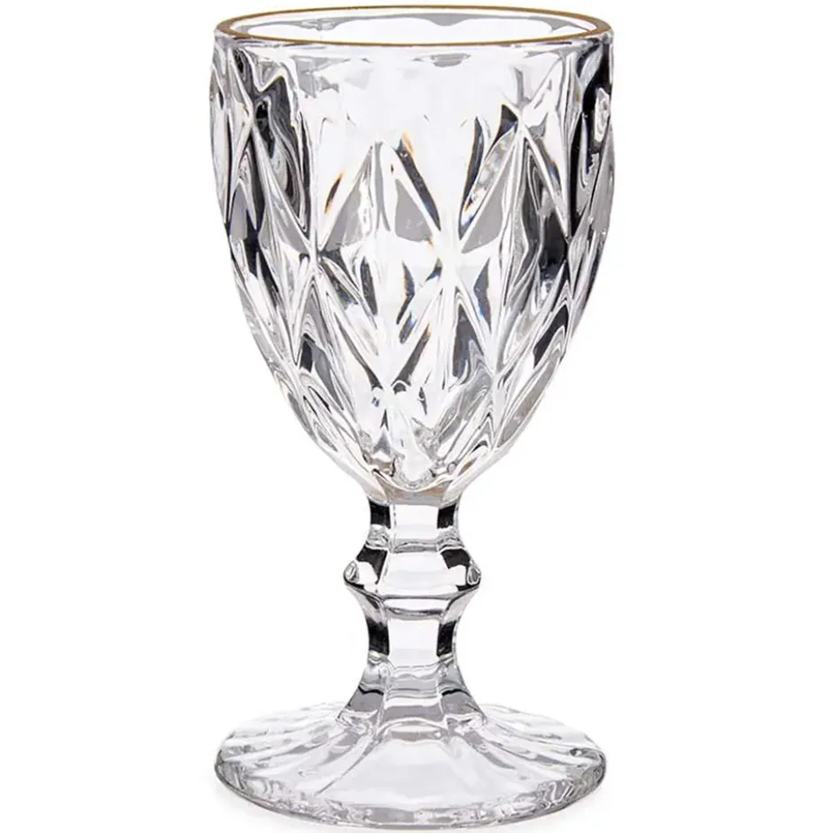 Vivalto Wijnglazen - 6x - kristal look - gouden rand - 254 ml