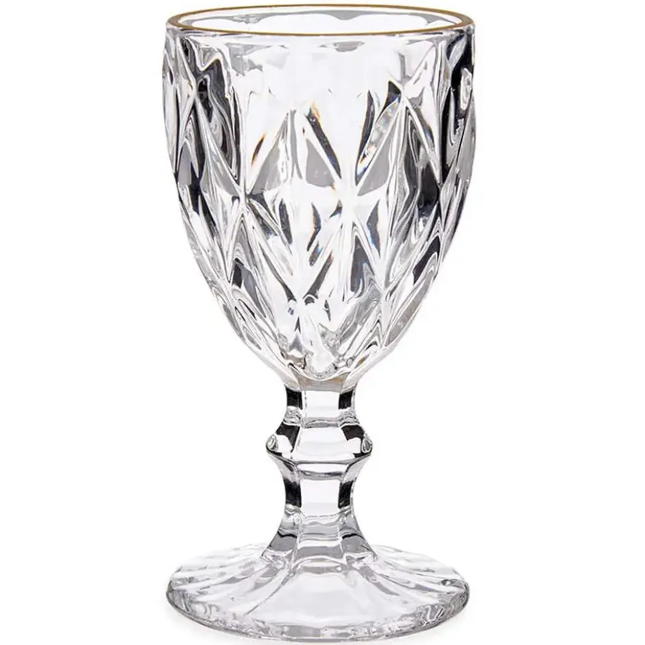Vivalto Wijnglazen - 6x - kristal look - gouden rand - 254 ml