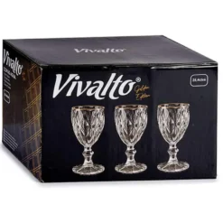 Vivalto Wijnglazen - 6x - kristal look - gouden rand - 254 ml