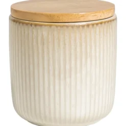 Voorraadpot Ribbel zandkleur stoneware - 11,8xØ10,7 cm