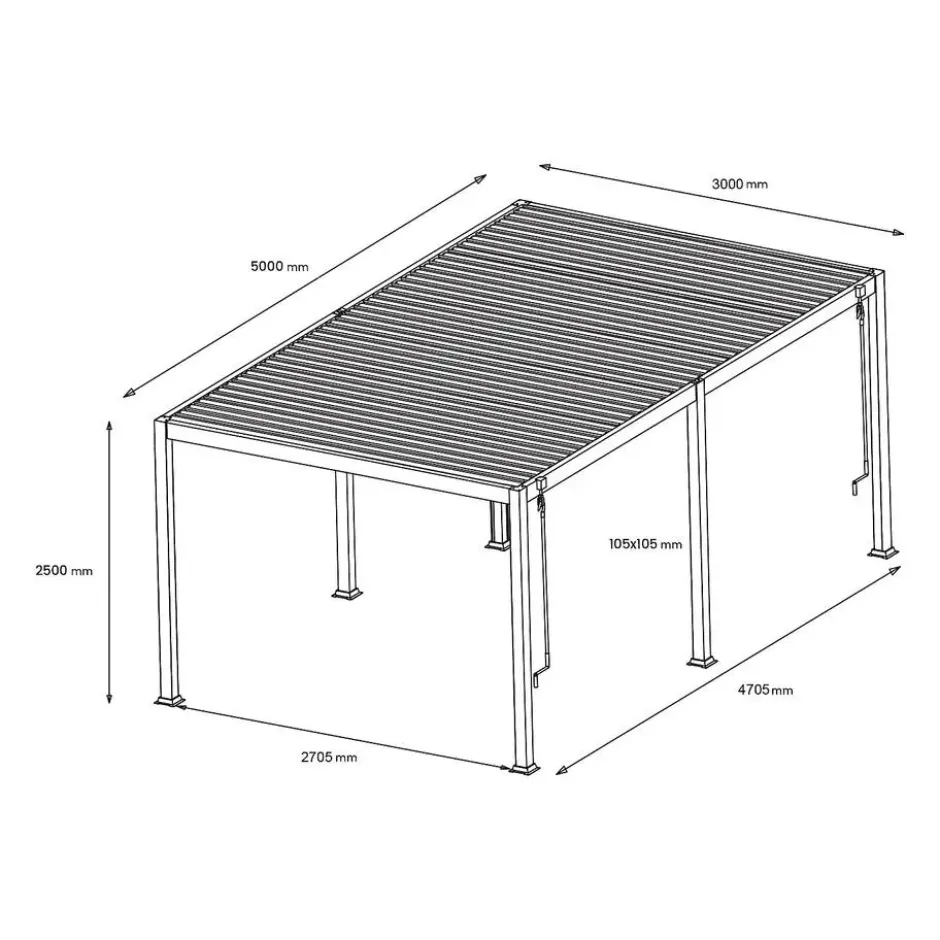 Vrijstaande pergola AMALFI - 500 cmx300 cmx250 cm - Wit Metaal