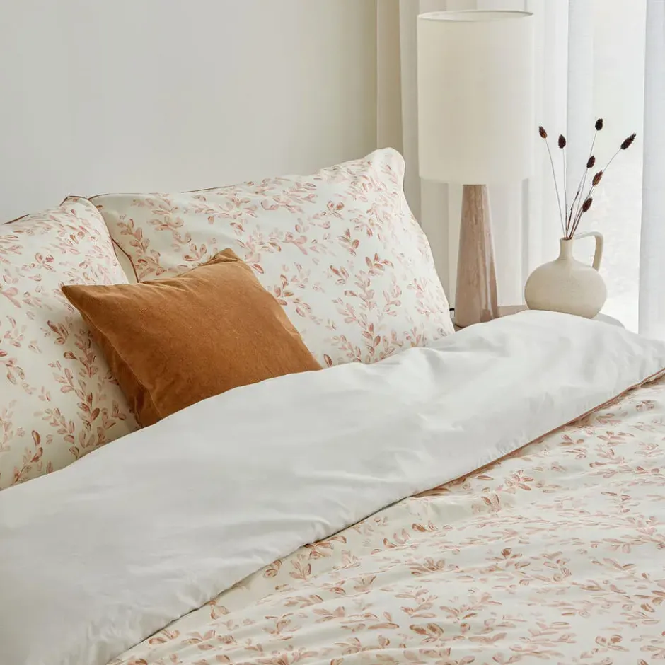 Walra - Dekbedovertrek Blushed Leaves - 140x220 cm - Off White / Roze