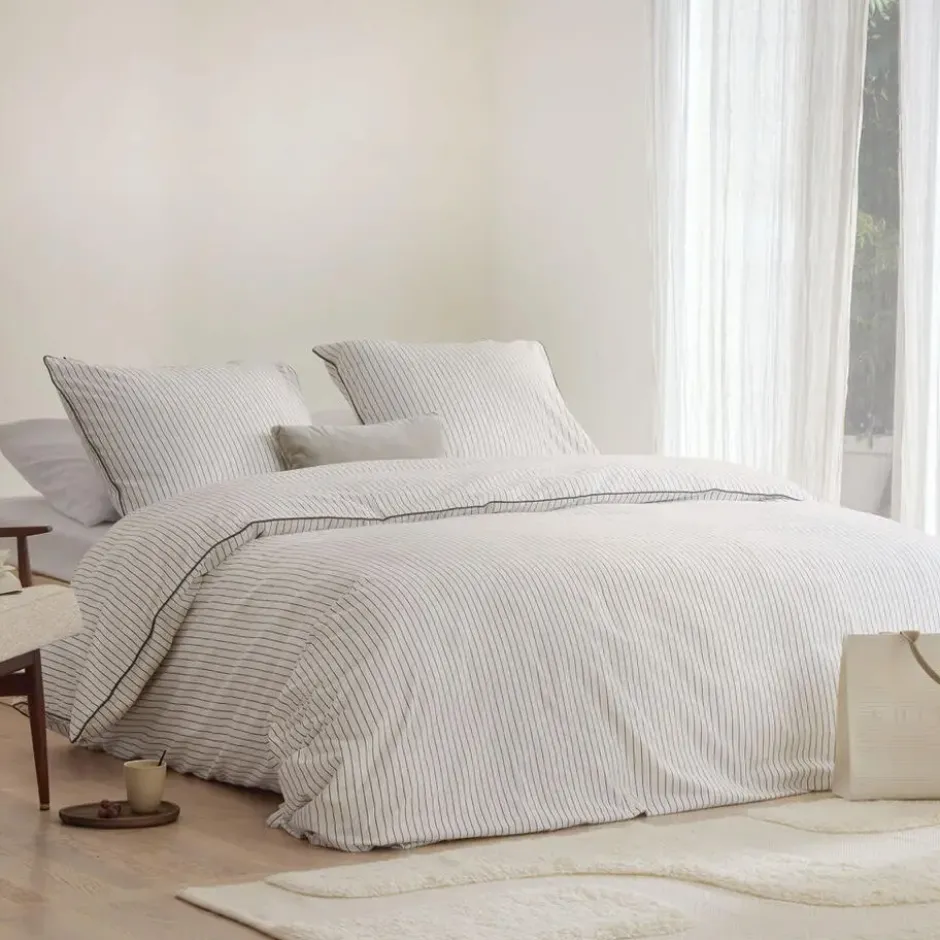 Walra - Dekbedovertrek Gentle Stripes - 140x220 cm - Off White / Bruin