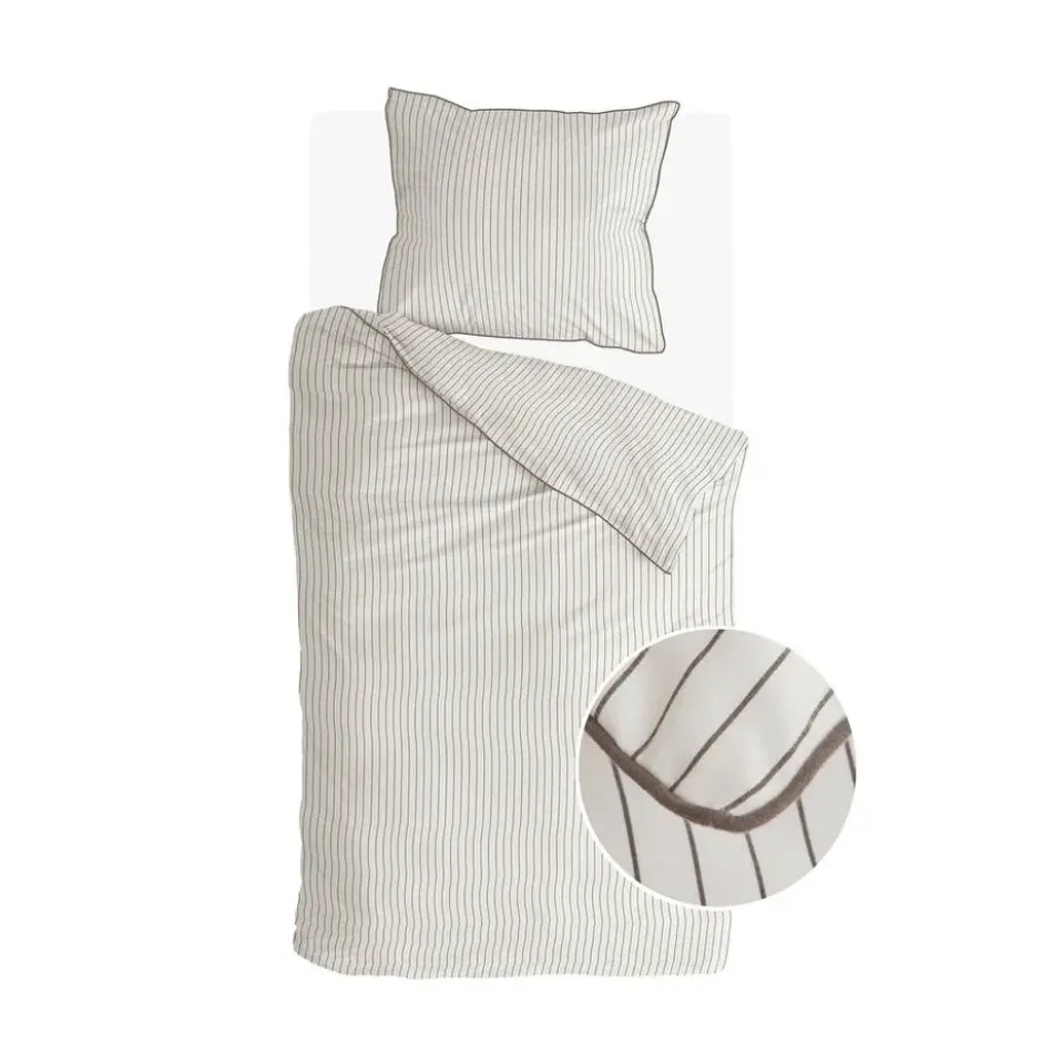 Walra - Dekbedovertrek Gentle Stripes - 140x220 cm - Off White / Bruin