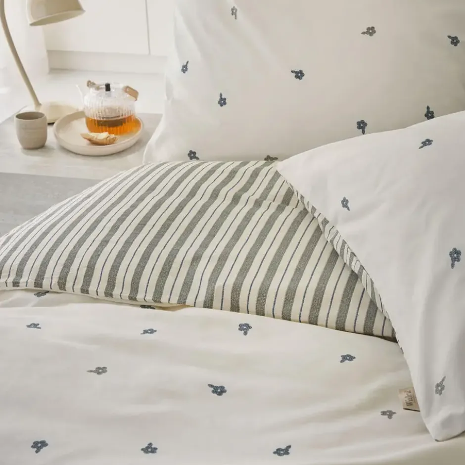 Walra - Dekbedovertrek Remade Blossom Lines - 200x220 cm - Off White / Groen