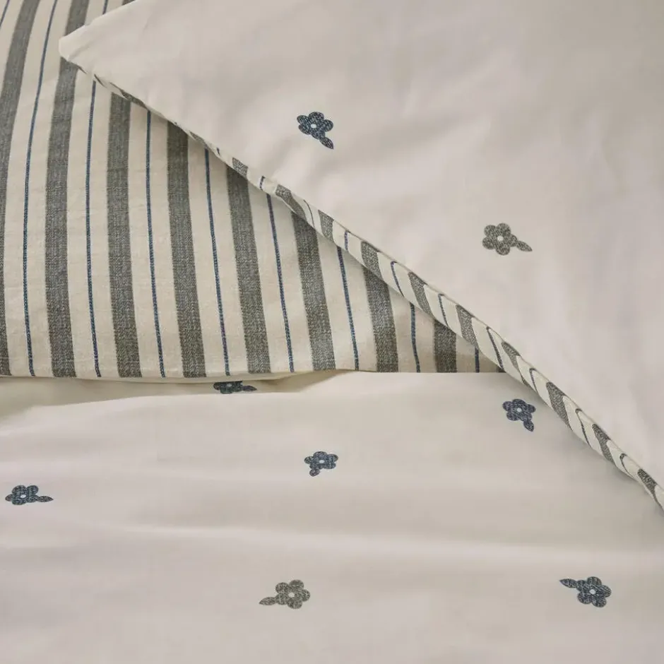 Walra - Dekbedovertrek Remade Blossom Lines - 200x220 cm - Off White / Groen