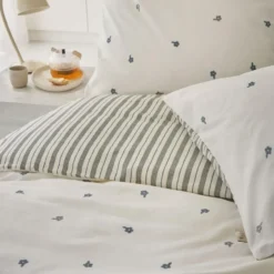 Walra - Dekbedovertrek Remade Blossom Lines - 240x220 cm - Off White / Groen